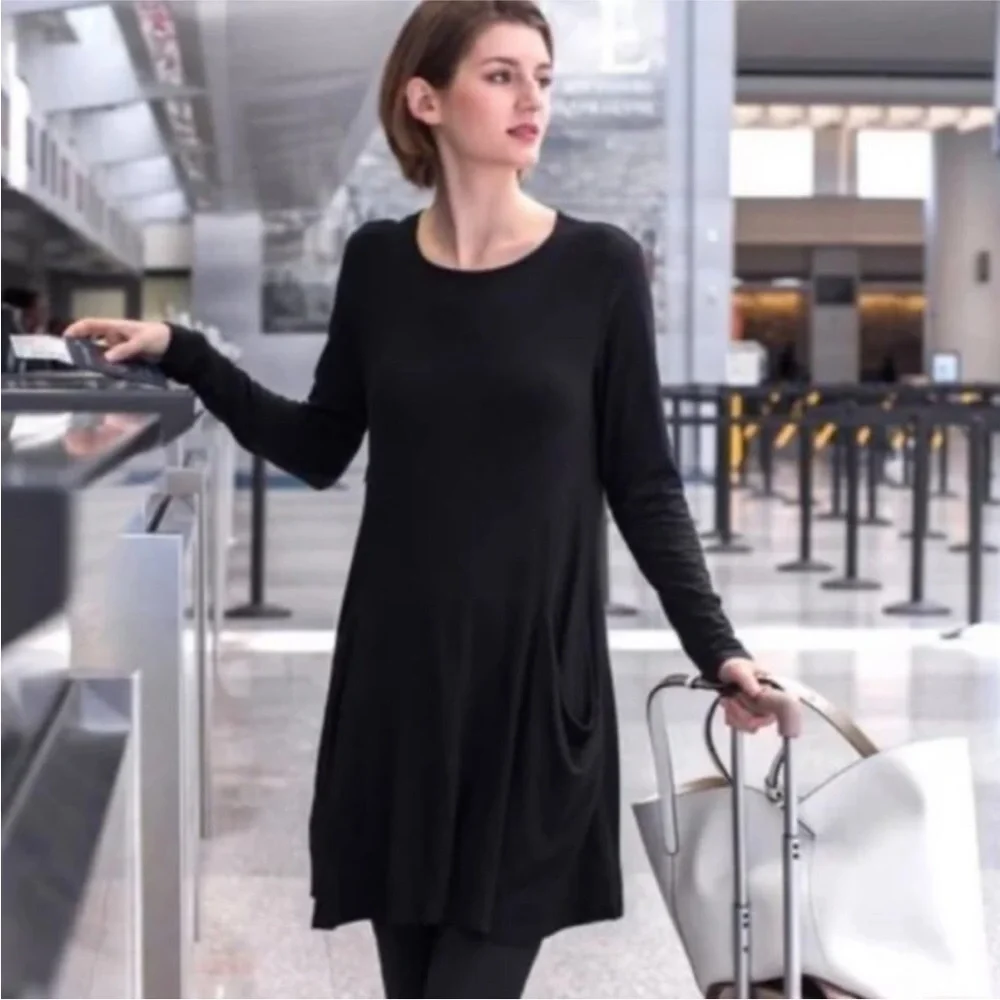 Betabrand Black Modal Silk Jersey Sweatershirt Travel dress